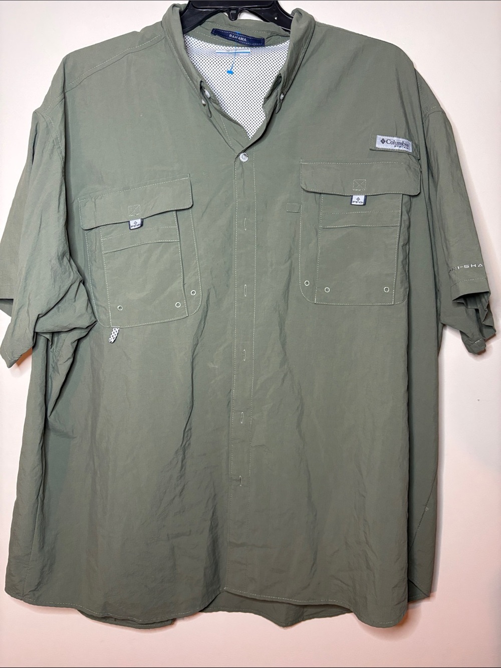 Men’s 3x Columbia PFG Bahama II fishing shirt vented chest pockets Cypress Green